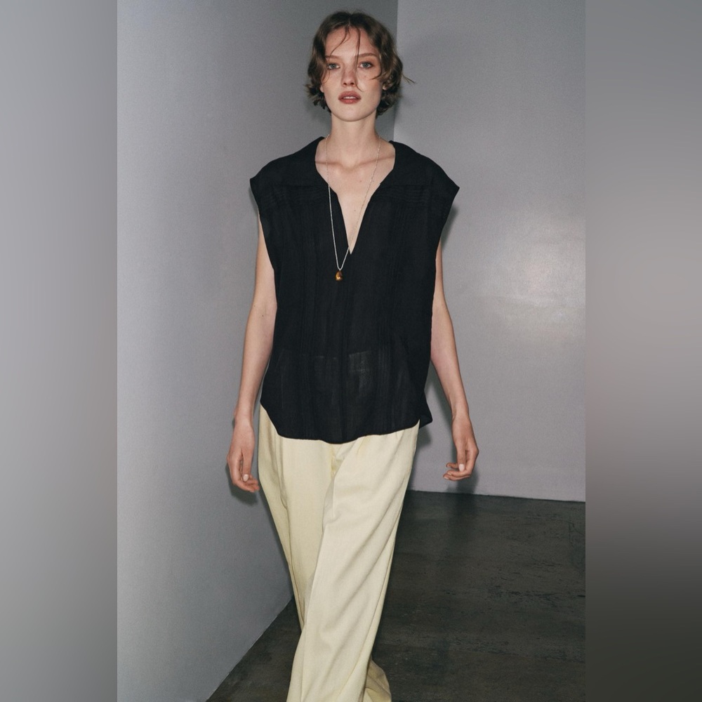 Zara ZW COLLECTION RAMIE BLEND PINTUCK SHIRT